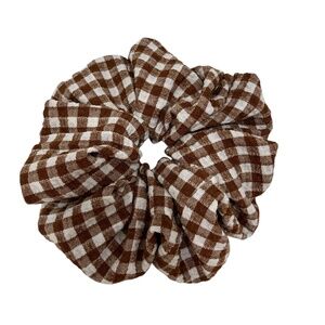 Women's Hair Scrunchie. Gingham Print. XL. Brown/White. Resortwear. Cute. Chic.